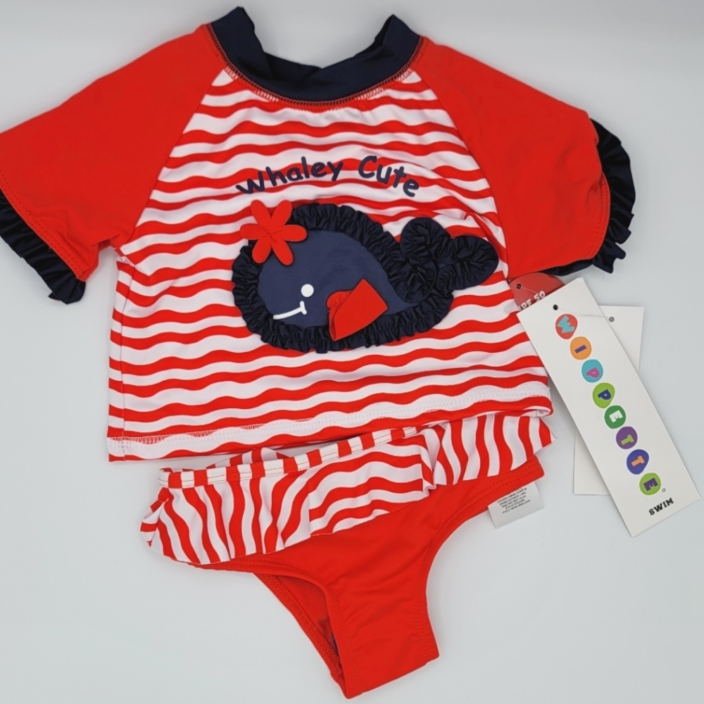 Wippette - (NWT) Baby 18 Months Whaley Cute, Striped Two Piece Swim Set